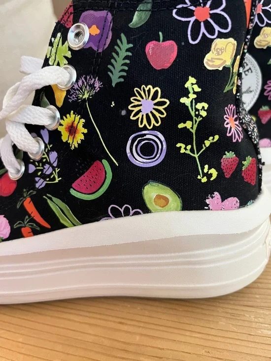 Converse Black High-Top Platform Sneakers with Colorful Fruit & Floral Print - Picture 3 of 6